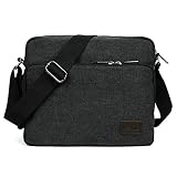 LOSMILE Bolsa de Mensajero Bandolera de Lona Retro para Hombres Negro, Deportes, Trabajo, Casual, Viajes.