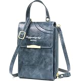 HNOOM Bolso de Telefono Movil Mujer Pequeño Bolso Movil Mujer con Cremallera Billeteras Mujer Bolso Bandolera Cuero PU Cartera Movil con Ranuras para Tarjeta de Correa (Azul)