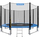 Monzana Trampolín de 305 cm Cama elástica Negro y Azul con Red de Seguridad y Escalera Juego Deporte Exterior jardín
