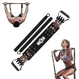 Kacsoo Banda Ajustable para Press de banca, cinturón elástico portátil para Press de banca con Barra Desmontable, Extensor de Pecho para Entrenamiento en casa, Gimnasio, Camuflaje marrón 200 Libras