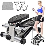 Mini stepper, Twister Stepper con bandas de potencia, entrenamiento en casa, escalones ajustables con pantalla LCD, entrenamiento de fitness en interiores