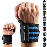 Fitgriff Muñequeras Gym, Deportivas, Musculación, Gimnasio, Calistenia, Wrist Wraps - Mujeres y Hombres (Black/Blue)