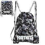 Fortnite Mochila de Cuerda, Mochila con Cordón Niños, Bolsas con Cordón para La Escuela, Natación, Deporte, Bolsa Camuflaje para Niños, Adultos, Mochila Pequeña, Regalos (Negro y Gris)