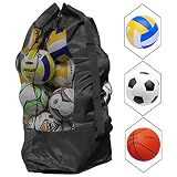 Kissral Bolsa de Fútbol de Malla Impermeable Extra Grande Bolsa de Deporte de Alta Resistencia Bolso de Hombro, Baloncesto Voleibol Bolsa de Almacenamiento con Cordón para 10-15 Bolas - 110 * 49cm