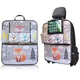 Brunoko Organizador Asiento Coche Niños, Bolso Carrito Bebé, Organizador Habitación Bebé 3 en 1 - Protector Universal Coche Antipisadas - Accesorio Coche con Soporte para Tablet - Diseñado en España