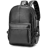 BAGZY Unisex Mochila Portatil Cuero PU de Moda 15,6 Pulgadas Mochila Negocios Viaje Bolso para portátil Mochila de Hombro Bolso Escolar para Escuela con Puerto USB Negro