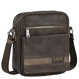 Lois - Bolso Hombre Bandolera Pequeña de Piel PU - Bolso de Hombro de Marca LOIS con Cremallera para Uso Casual, Trabajo y Viaje Diseñado en España 310221, Color Marron