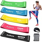 Autkors Bandas Elásticas Fitness/Bandas de Resistencia, [Set de 5] Cintas Elásticas Fitness Agradable a la Piel con Diadema Deportiva y Guía de Ejercicios de Español