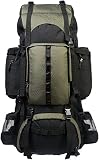 Amazon Basics - Mochila de senderismo con estructura interna y capa para lluvia, 75 L, Verde
