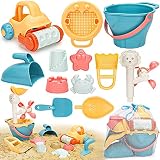 Sanlebi Juguetes Playa Niños con Cubo, Palas y Bolsa de Malla Reutilizable, Juguetes Arena Juegos de Playa para Bebe 2 3 Años