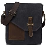 VASCHY Bolsos Hombre Bandolera, Bolso Bandolera Pequeño Bolsa Mensajero Vintage Bolsos Hombre Piel Lona Bolsos Messenger para Escuela Trabajo Viajes Negro
