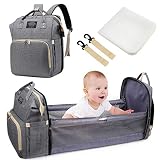 Bolsa de Pañales Portátil, Uiter Mochila para Cama de Bebé Plegable de Viaje para Bebés con Colchón Bolsa Multifuncional para Momia Impermeable Mochilas de Pañales para Bebé Gran Capacidad