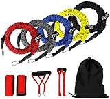 5 Cuerdas Elásticas de Fitness WEINAS Set de Banda de Resistencia Desmontable con Mango de Espuma, Anclaje para Puerta, Correas de Tobillo, Sistema de Entrenamiento en Suspensión para Ejercicios