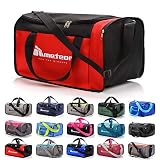 Bolsa de Deporte Gimnasio Fitness Viaje Vacaciones Deportiva - Bolso Universal con Bandolera - Bolsa plegada Ideal para jóvenes y Adultos, Hombre y Mujer 20L o 40L (Rojo/Negro, 20 L)