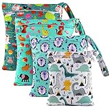 LEADSTAR Bolsa Pañales Impermeable para Bebe, 4 PCS Wetbag Reutilizable Lavable Organizador de Tela Ropa para Guardería y Colegio de Maquillaje de Colgar Viajes Playa Piscina Gym con Cremallera